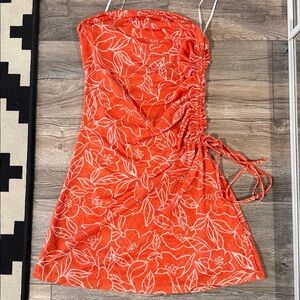 Orange Floral Strapless mini Dress